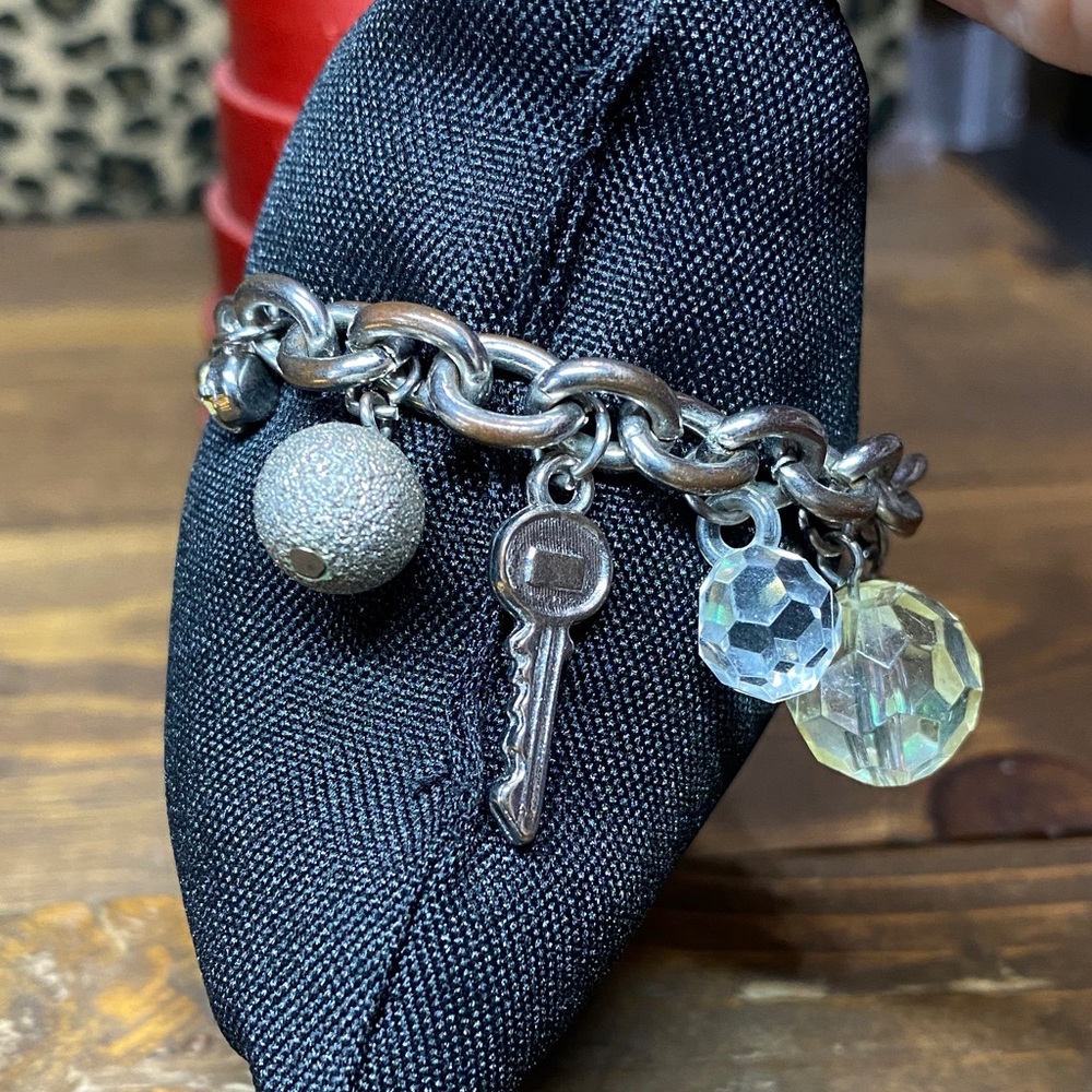 Silver Charm Bracelet with Heart, Key, Flower and More Beads - Picture 8 of 13